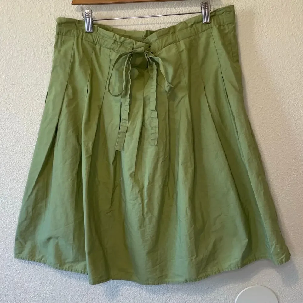 BCBG Y2K Style Pleated A Line Paper Bag Tie Waist Short Army Green Skirt Medium - Picture 1 of 10